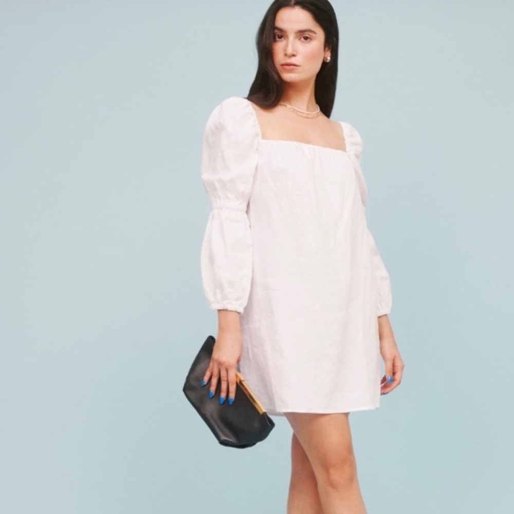 Reformation White Puff Sleeve Mini Dress - Picture 3 of 7